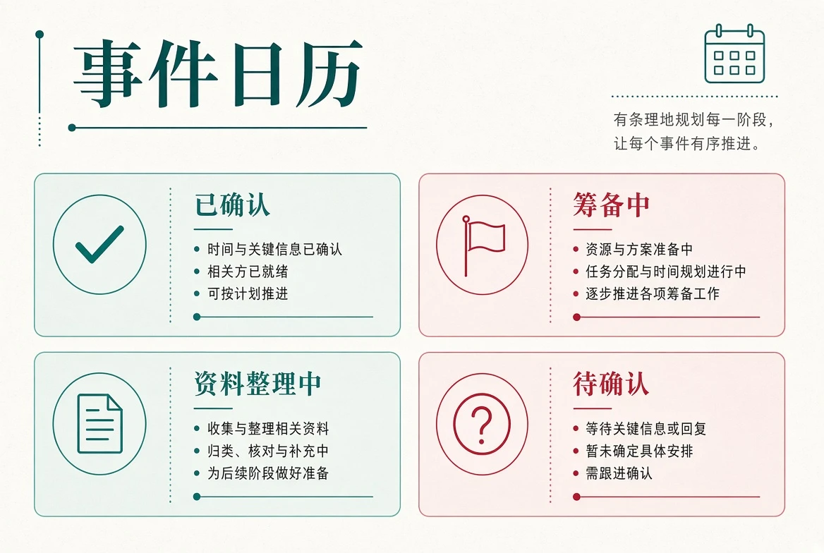 内容整理状态与事件日历视觉